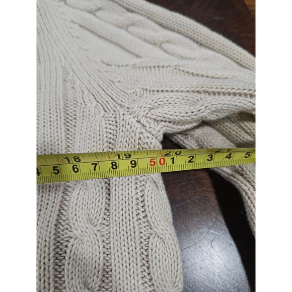 LL Bean Cream Mock Neck Full Zip Cable Knit Cotton Cardigan Sweater MEDIUM - Picture 5 of 6